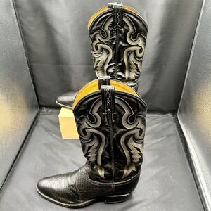 Tony Lama Lizard‎ Cowboy Boots Western Exotic Leather Black Womens 7.5 D Rodeo